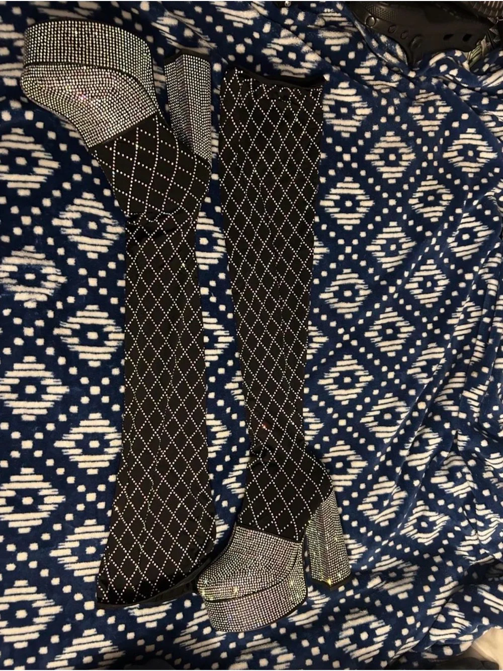 Gorgeous Black Crystal-Studded Over-the-Knee Platform Boots